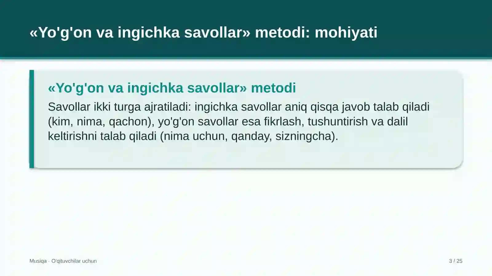 musiqa darslarida yo'g'on va ingichka savollar metodidan foydalanish 9733 3