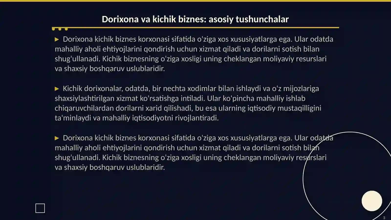 Kichik biznes korxonalarining faoliyat xususiyatlari(dorixona misolida) 3