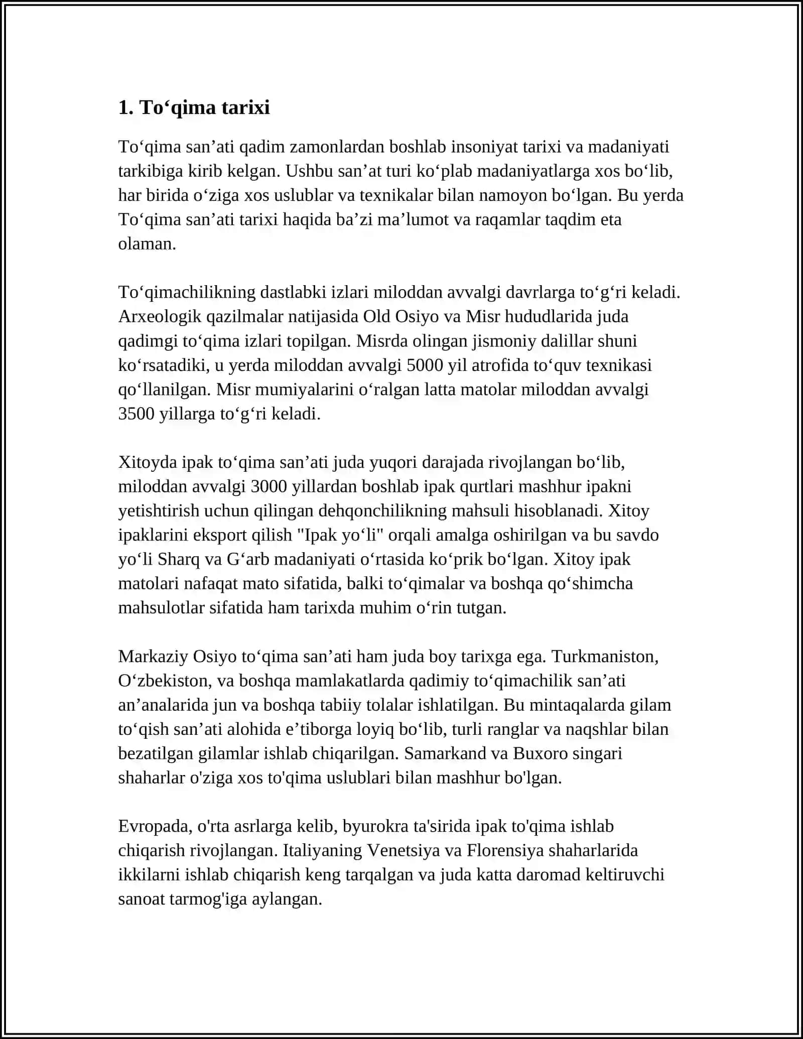 MUSTAQIL ISH Mavzu: MAVZU TOʻQIMA 3