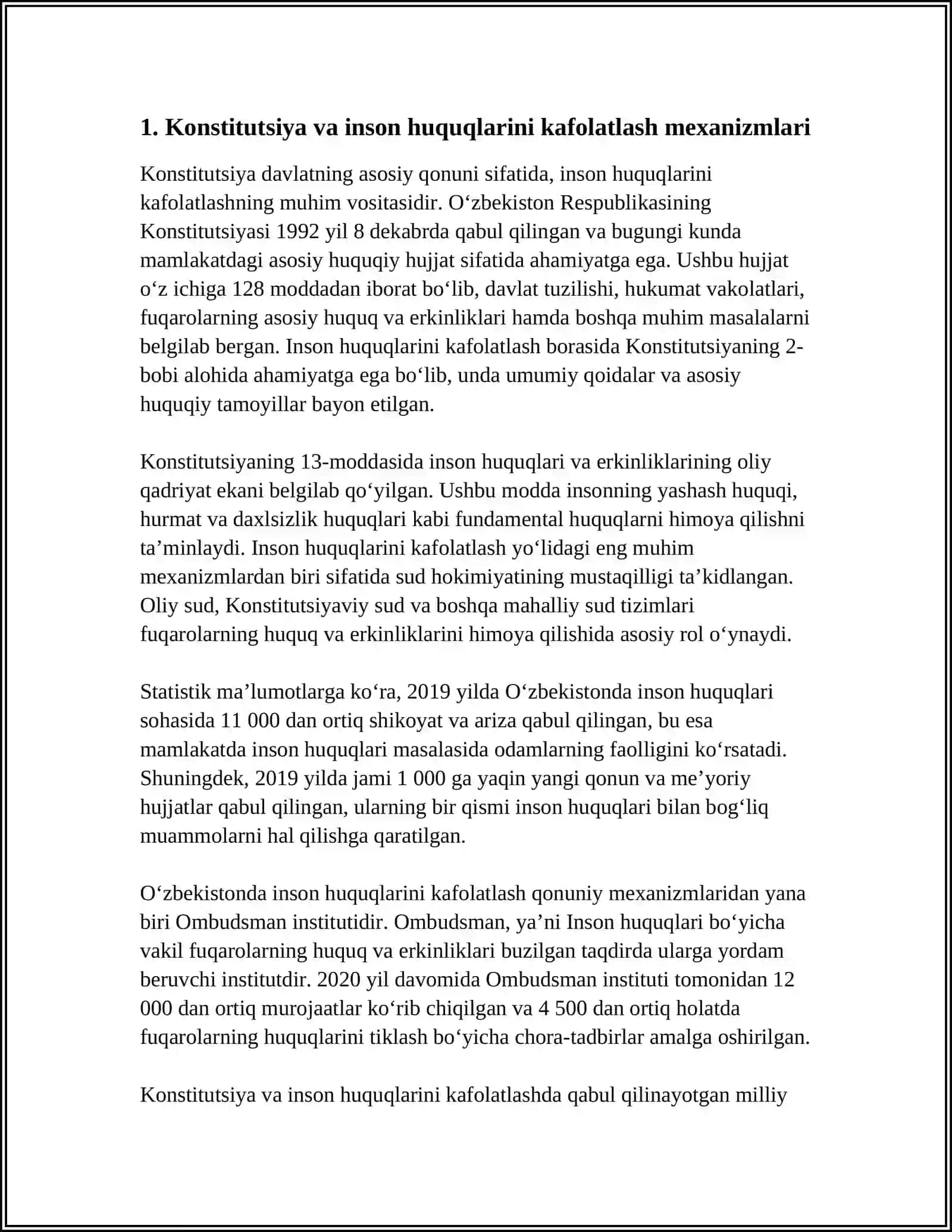 YANGI O'ZBEKISTONDA INSON HAQ-HUQUQLARIVA ERKINLIKLARI KAFOLATINING YARATILISHI 3