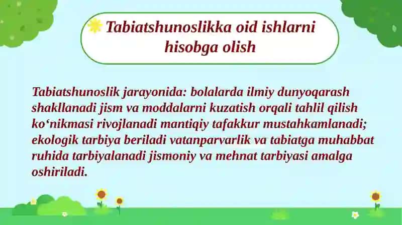 TABIATSHUNOSLIKKA OID. ISHLARNI HISOBGA OLISH 3
