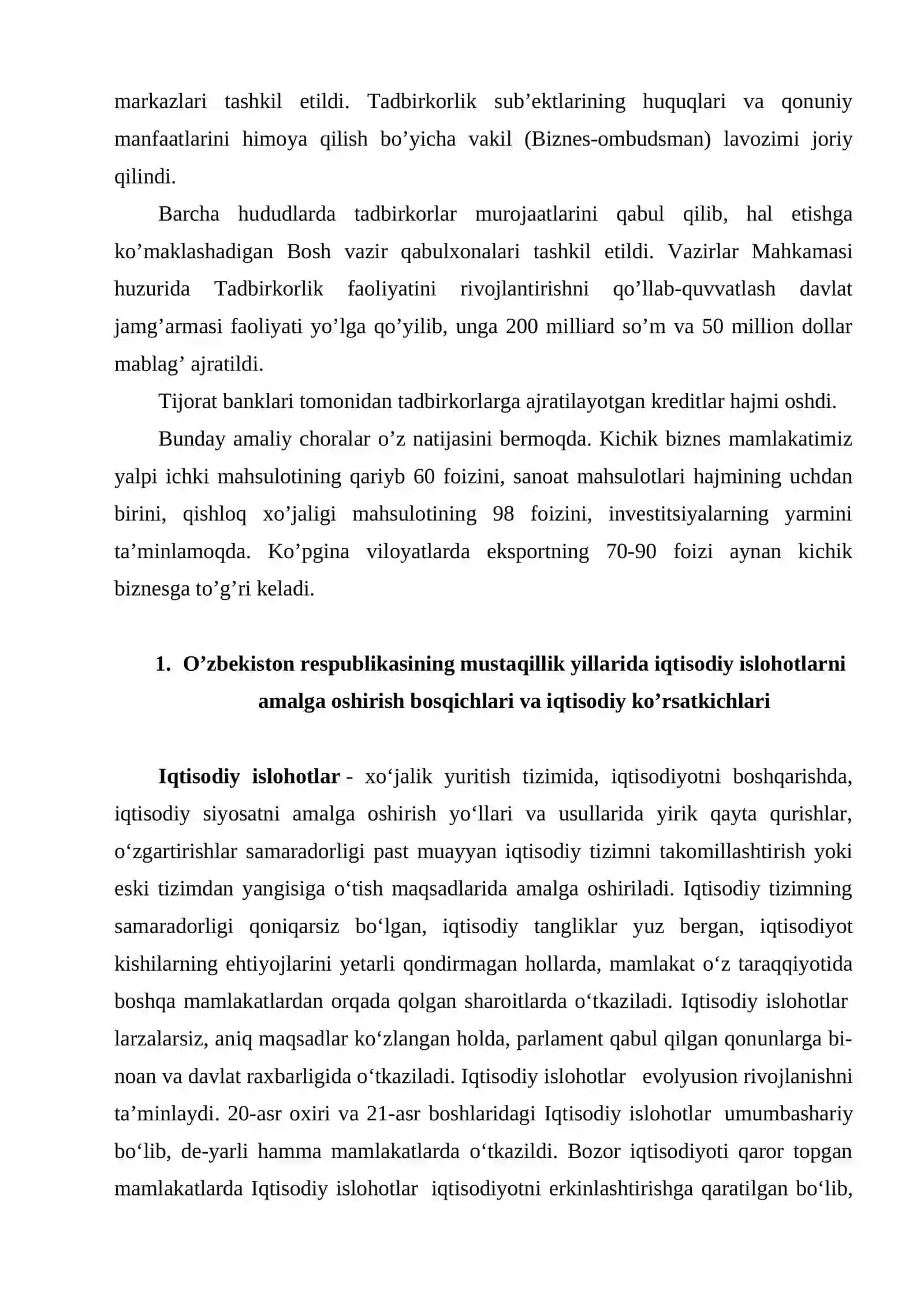 O’zbekistonda iqtisodiy islohot bosqichlari: yakunlar va istiqbollar 3