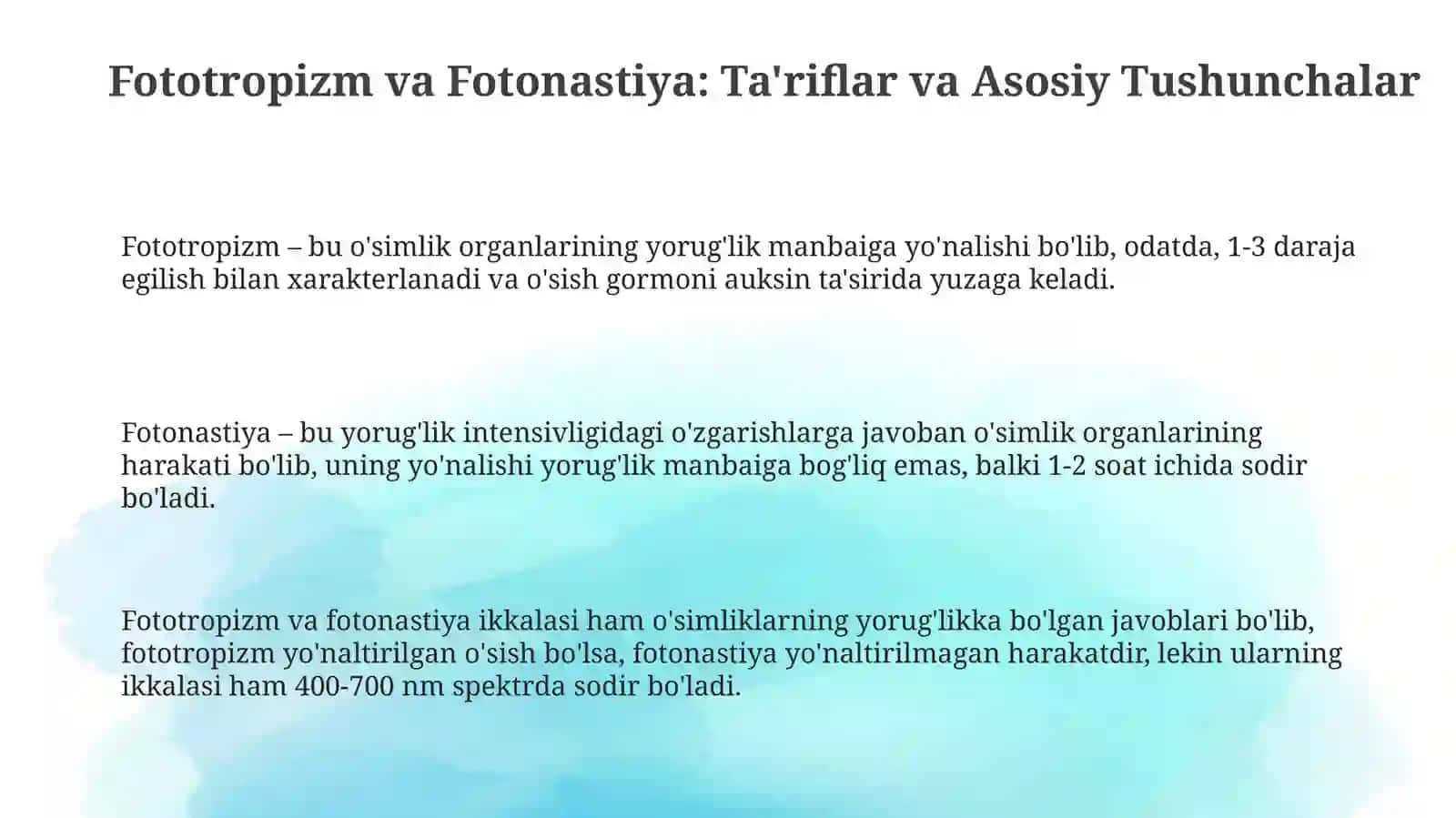 Fototropizm va Fotonatsiya 3