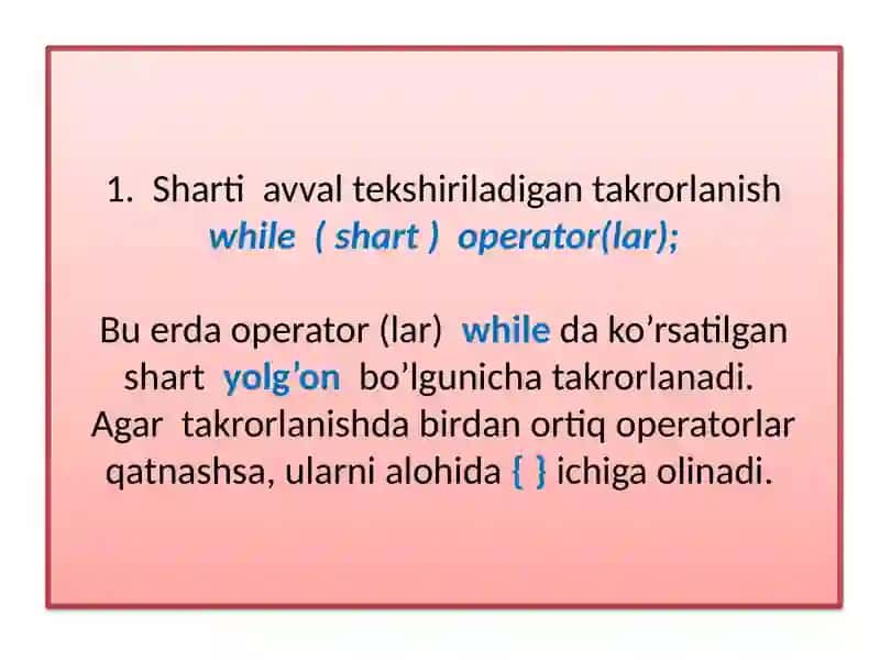 C++ tilida takrorlash va boshqaruvni uzatish operatorlari 3