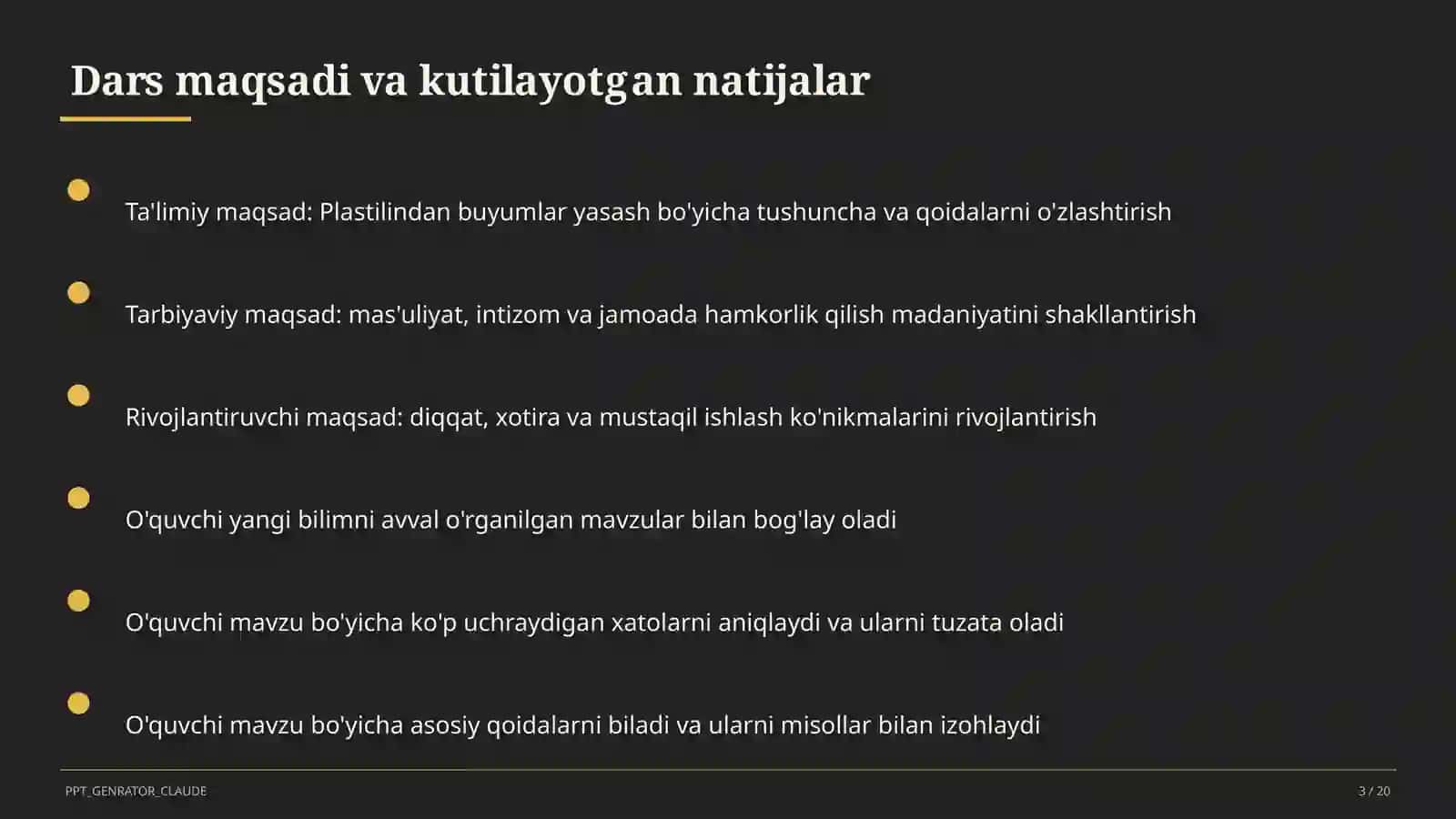 Plastilindan buyumlar yasash (1-sinf) 3