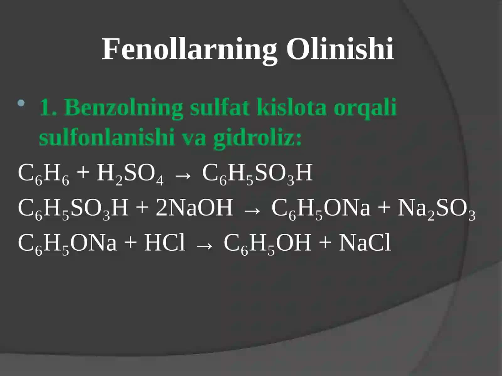 Fenollar va aromatik spirtlar olinishi va ishlatilishi 3