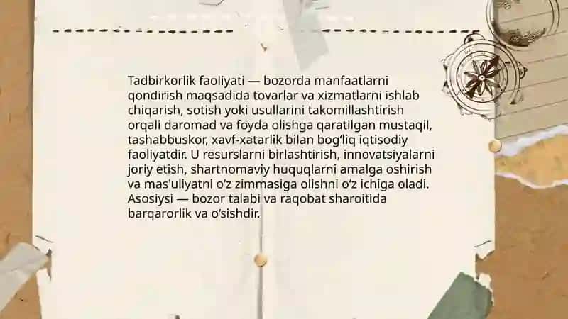 Tadbirkorlik faoliyati, uning turlari va asosiy belgilari 3