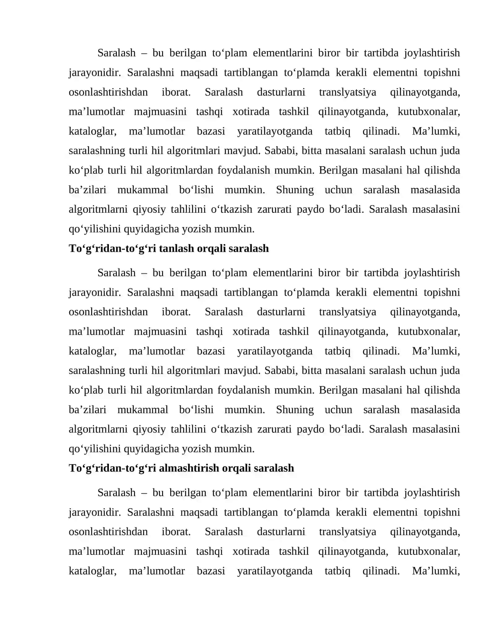 Saralash algoritm va usullarini tadqiq qilish 3