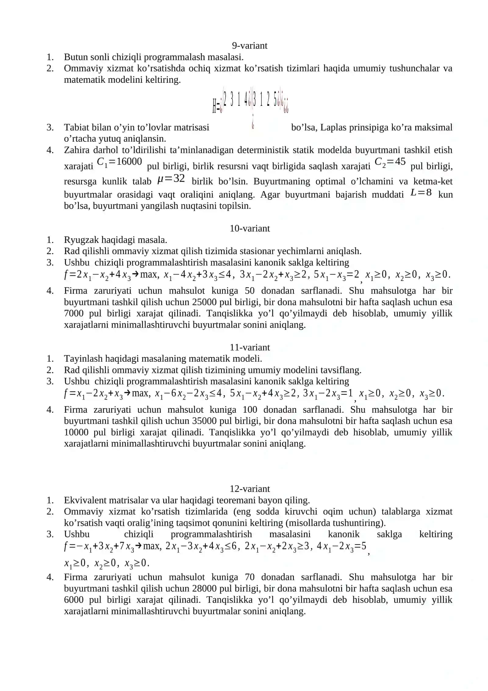 O’yinlar nazariyasi va jarayonlar tadqiqoti fanining predmeti va asosiy tushunchalari 3