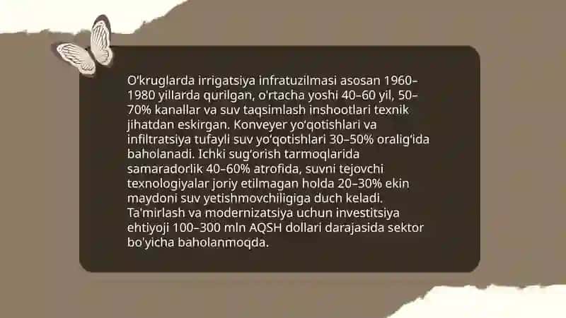 Oʻzbekistonda suv resurslaridan foydalanishda yuzaga kelayotgan muammolar (oʻkruglar miqyosida) Elmurodov Jahongir 3