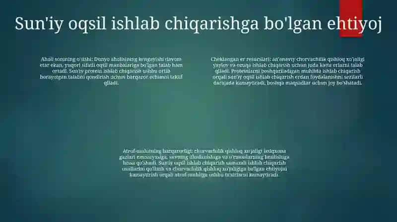 Sun'Iy Oqsil Moddalarni Ishlab Chiqarish Va Kelgusidagi Imkoniyatlar 3