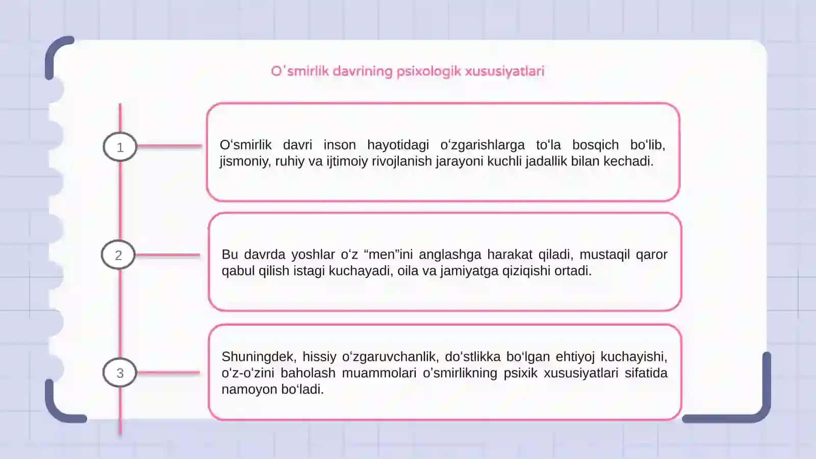 Oʻsmirlik davridagi psixik rivojlanishning umumiy tavsifi 3