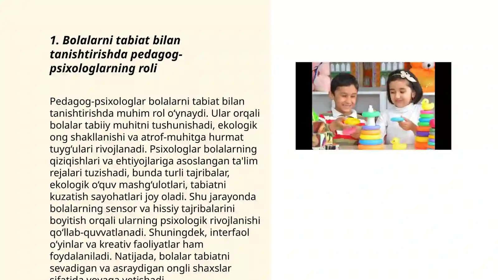 Pedagog-psixologlarning bolalarni tabiat bilan tanishtirishning ahamiyati haqidagi firlarini o'rganish 3