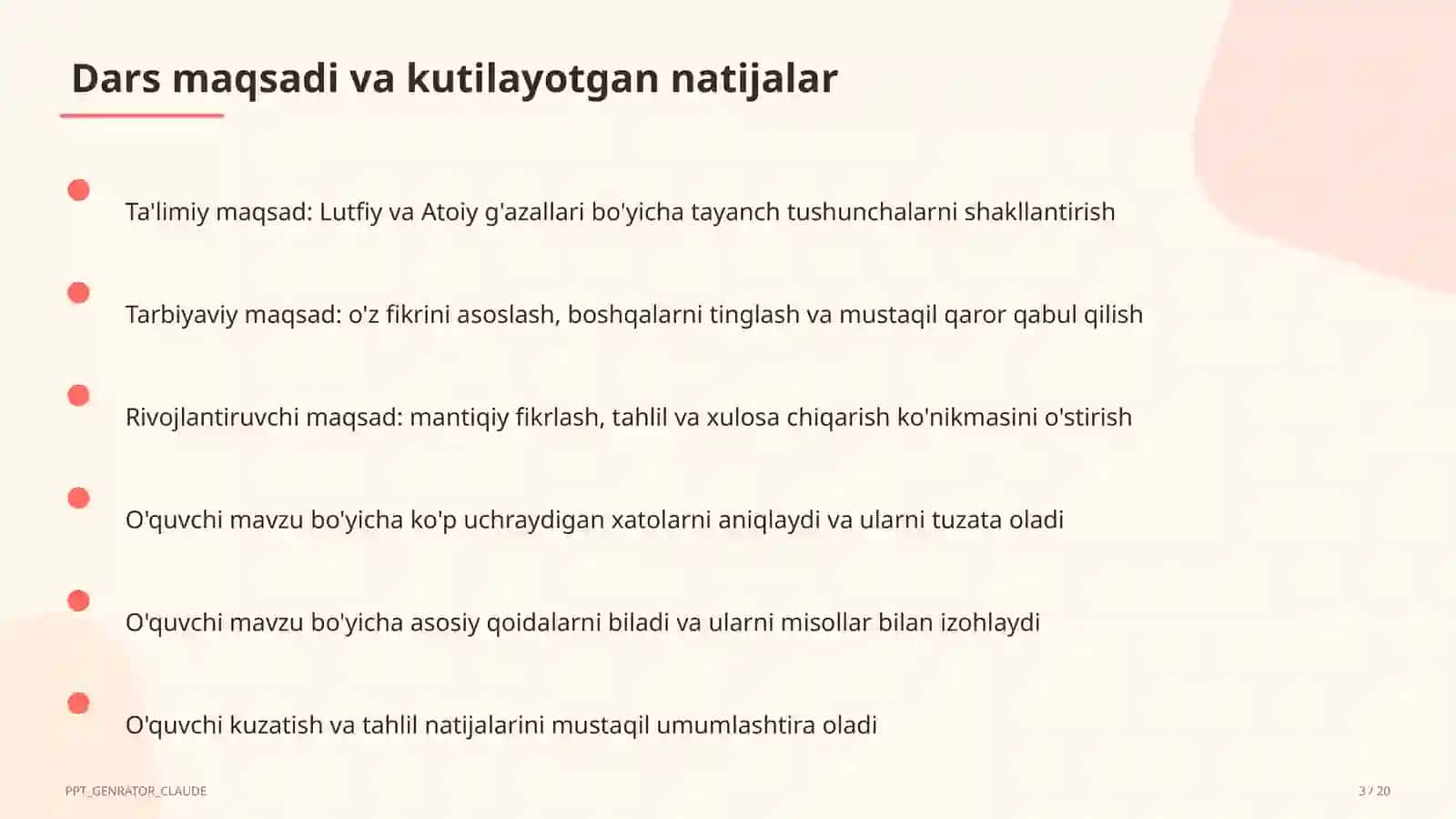 Lutfiy va Atoiy g'azallari (10-sinf) 3