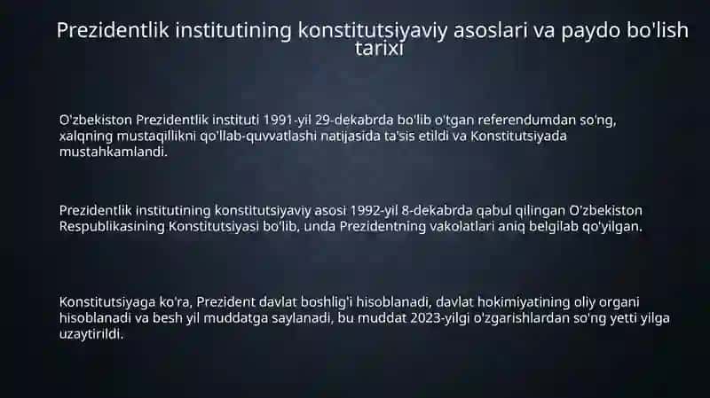O'zbekistonda Prezidentlik Institutlarining Vujudga Kelishi va Rivojlanishi 3