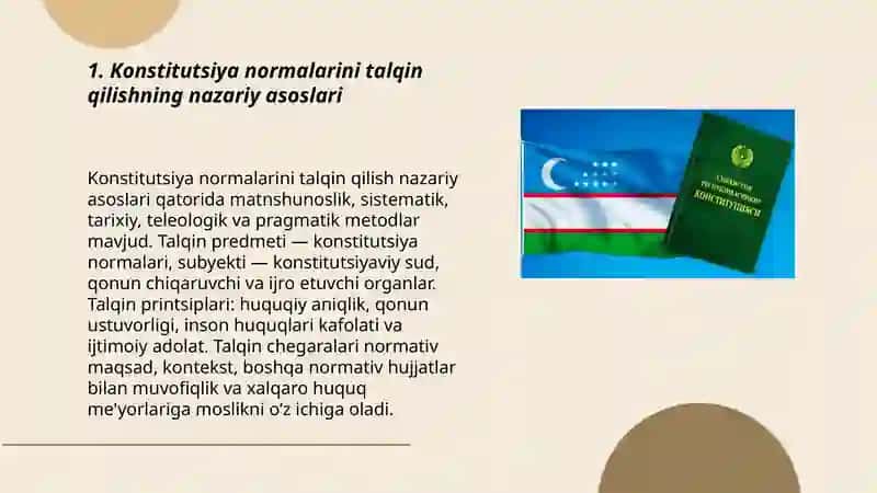 Konstitutsiya normalarini talqin etish va uning qonun hamda boshqa normativ hujjatlar bilan munosabati 3