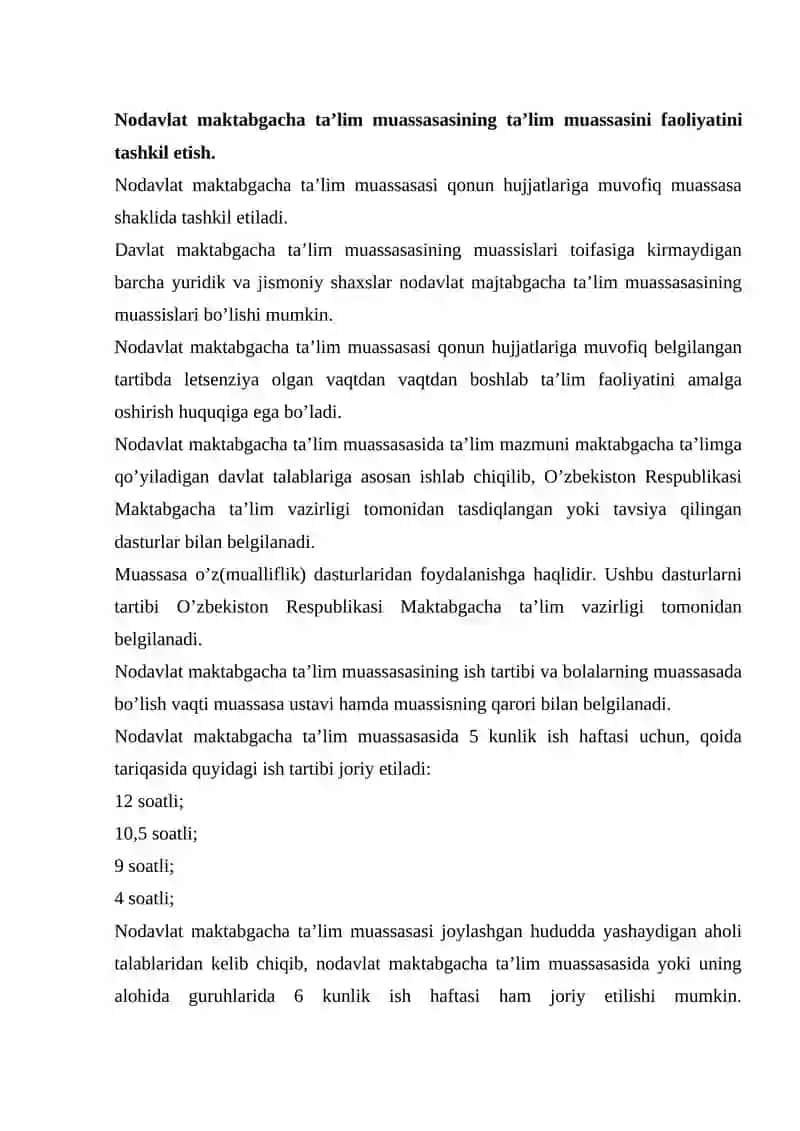 Nodavlat maktabgacha ta'lim muassasalarini tashkil etish 3