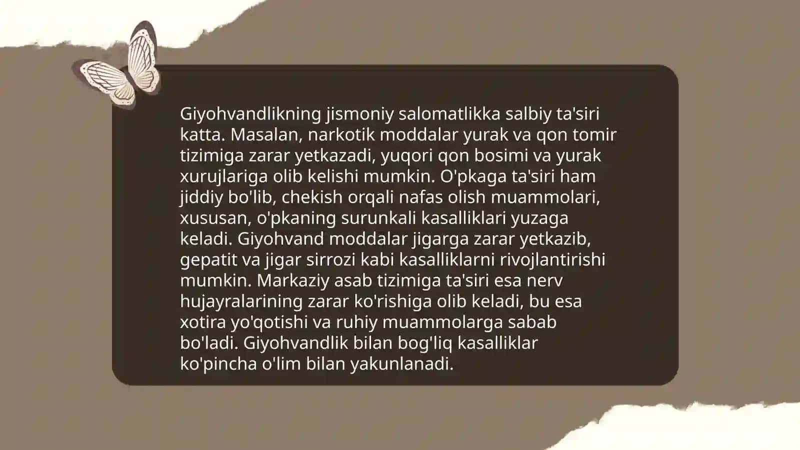 Giyohvandlikning oqibatlari.Kasallik va stressga qarshi jismoniy tarbiya 3