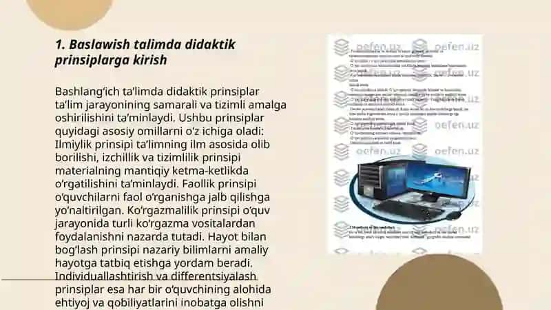 Baslawish talim tabiyiy panler paninde oqitiw didakhikaliq principlerin uyeniw ham analiz etiw 3