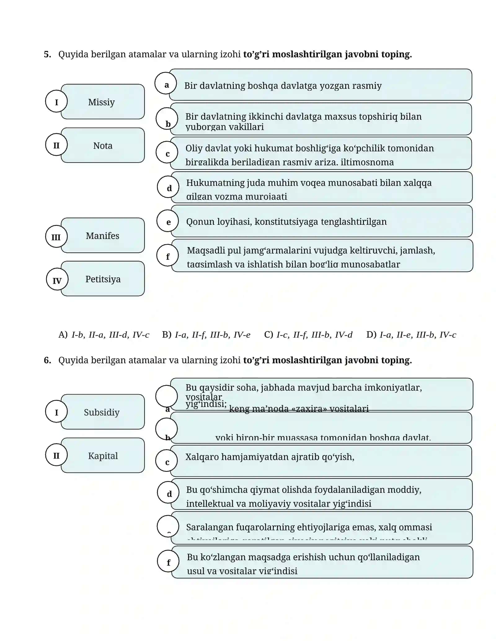 TARIX FANIDAN “MILLIY SERTIFIKAT” NAMUNASIDAGI DIAGNOSTIK TEST 3