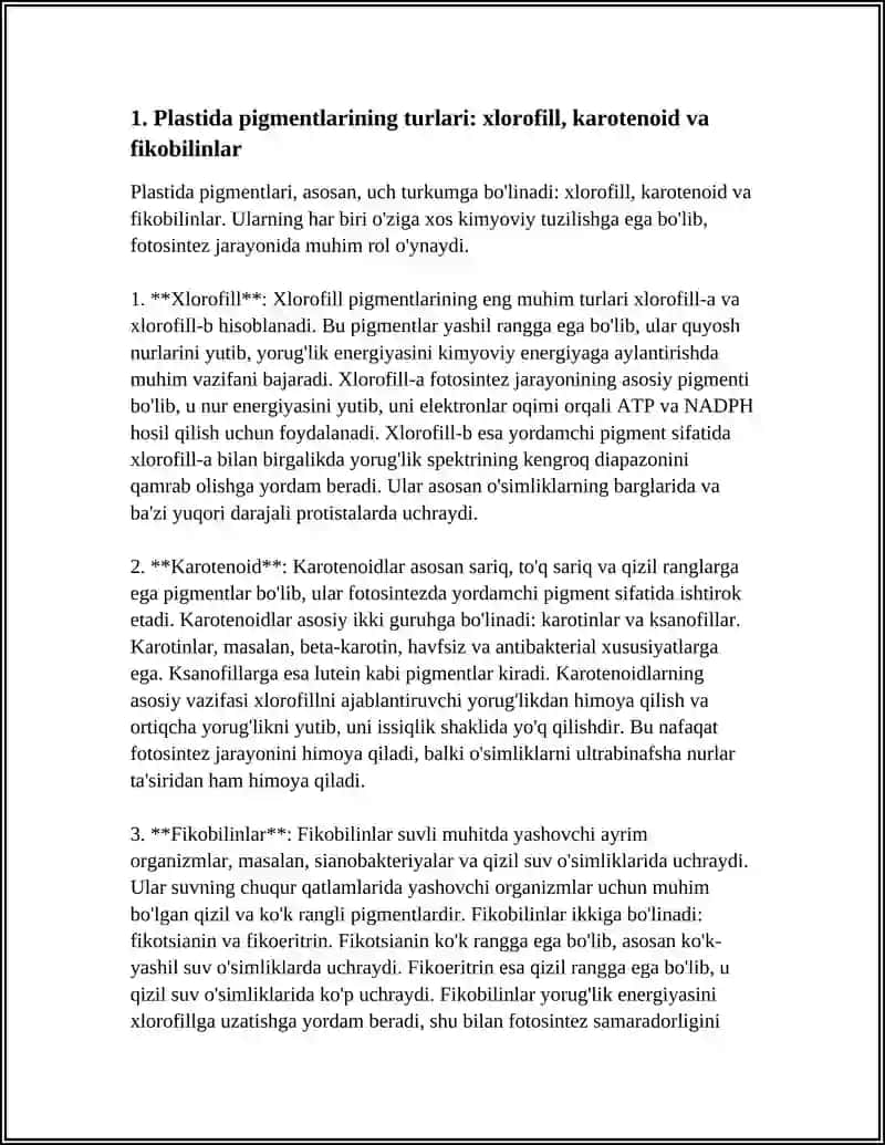 PLASTIDA PIGMENTLARI VA ULARNING FOTOSINTEZDAGI ÒRNI 3