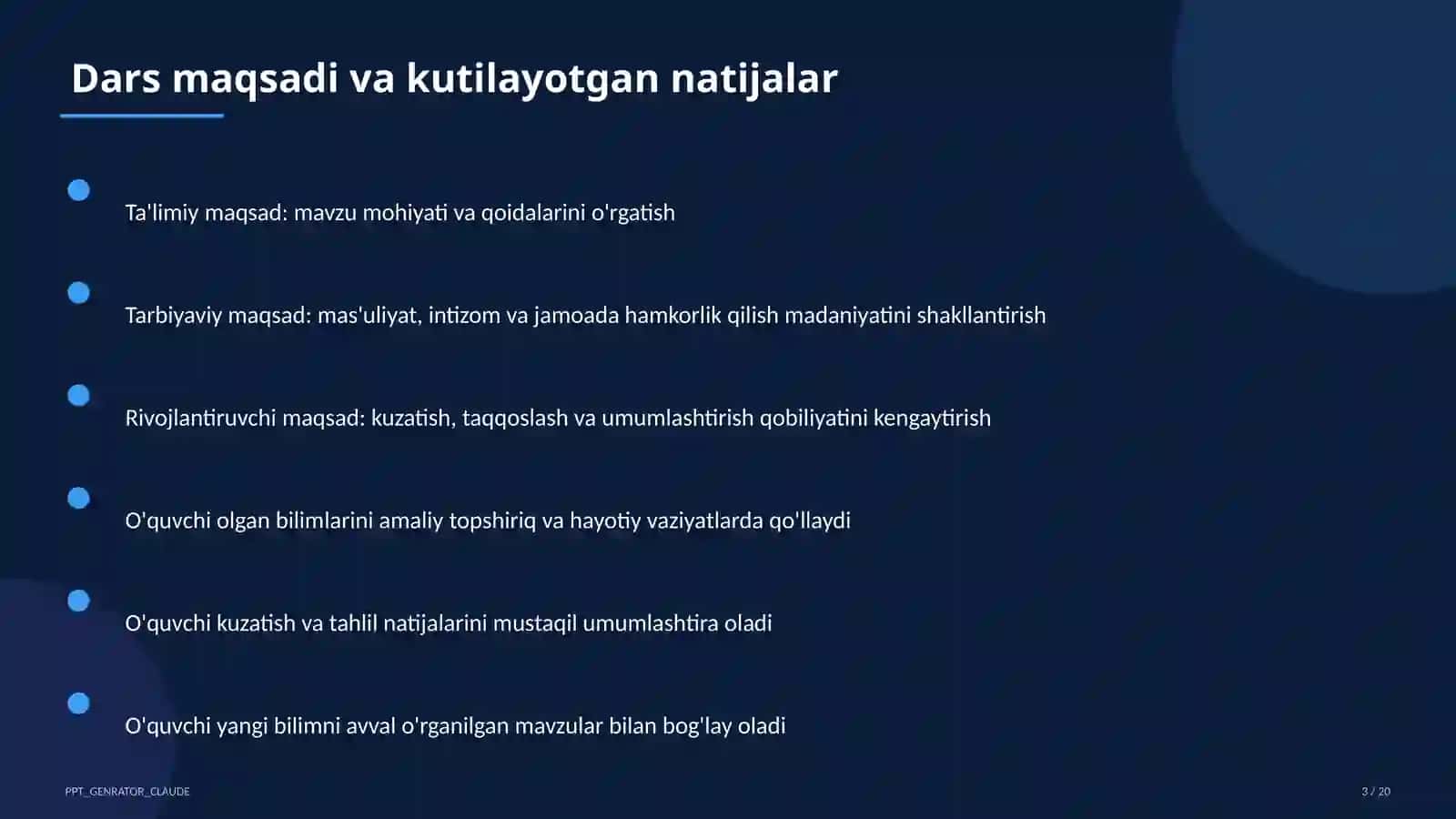 Dars refleksiyasi va o'z-o'zini tahlil 3
