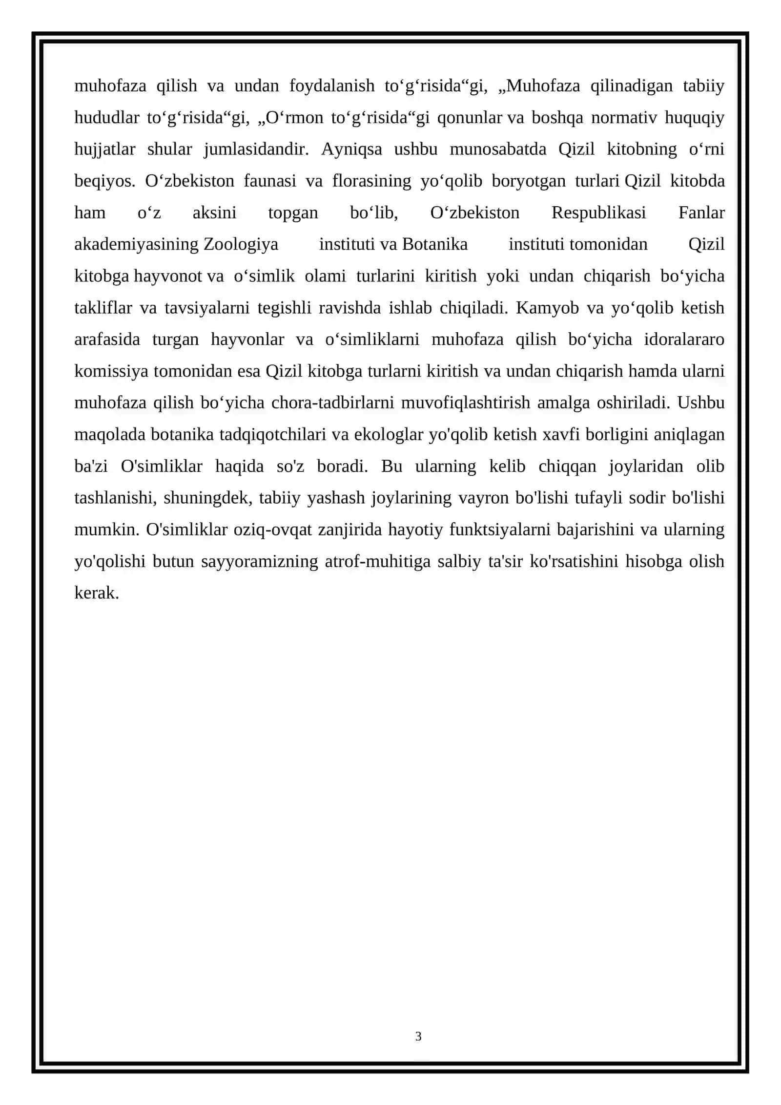 O’zbekiston qizil kitobining o’simliklar himoya qilishidagi roli va ahamiyati 3