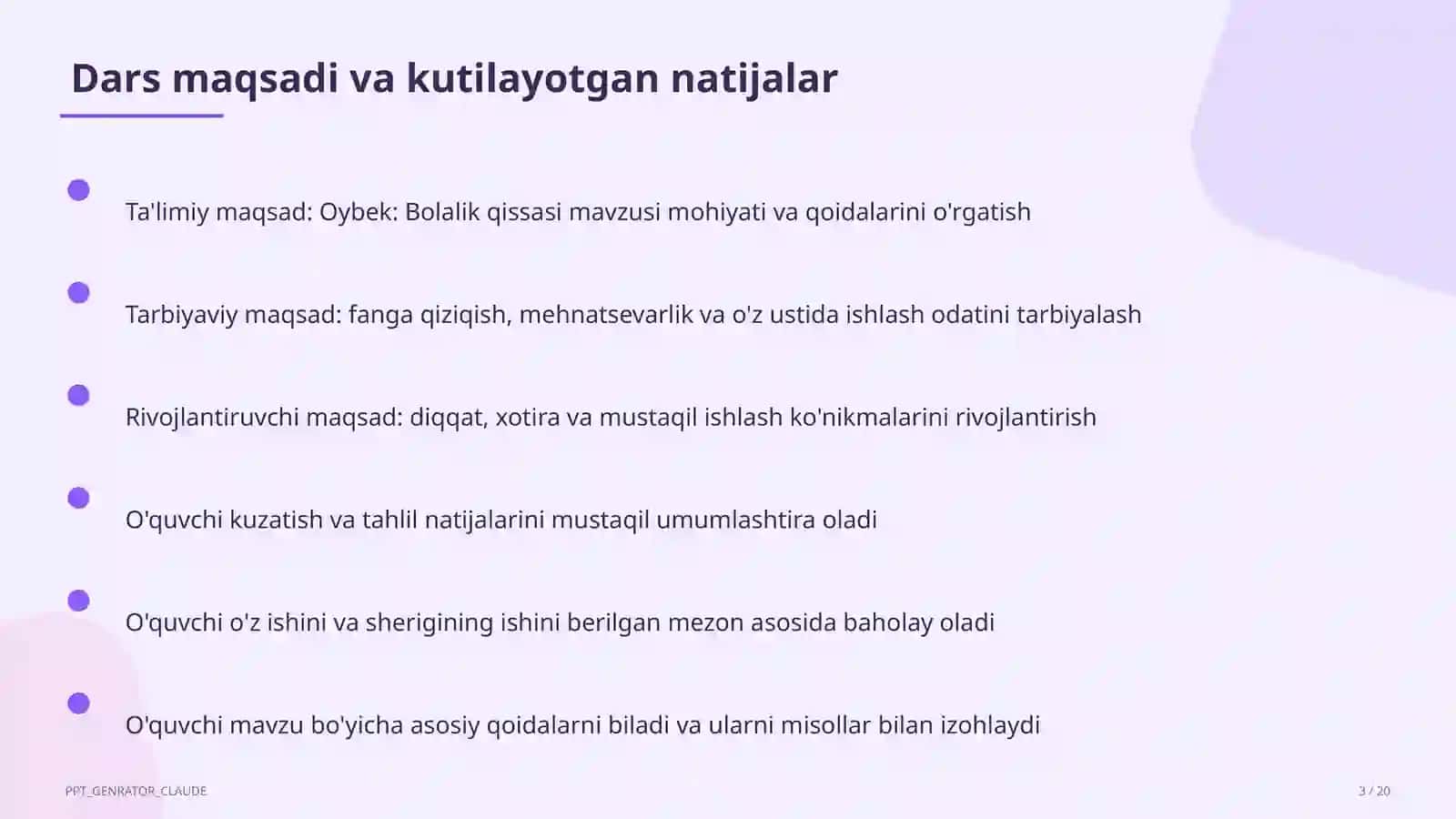 Bolalik qissasi Oybek (6-sinf) 3