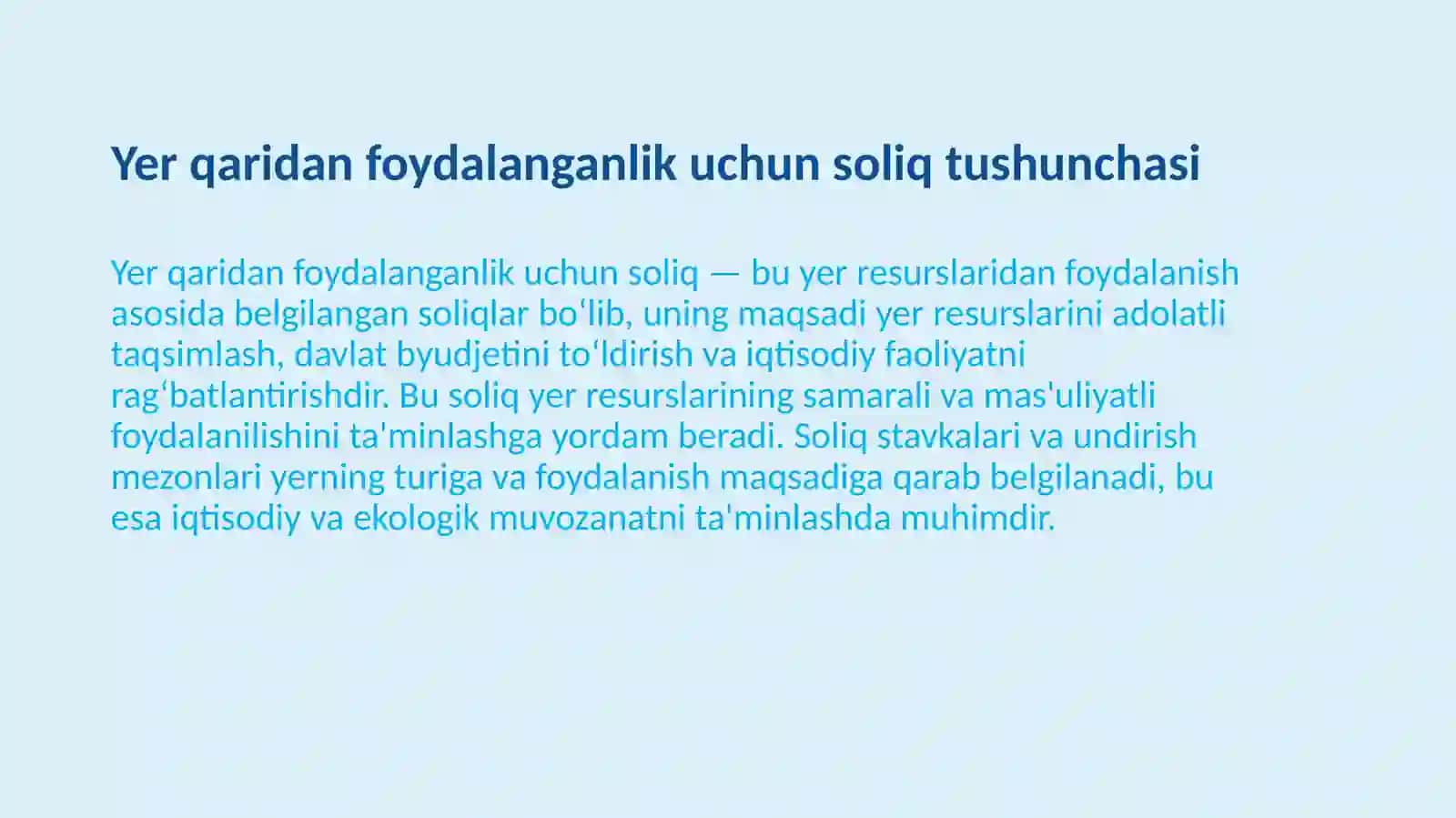 Yer qaridan foydalanganlik uchun soliq va uning stavkalarini belgilash mezonlari 3