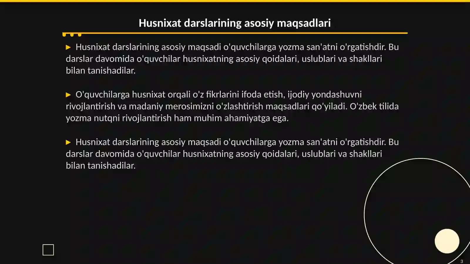 Husnixat darslarining mazmuni 3