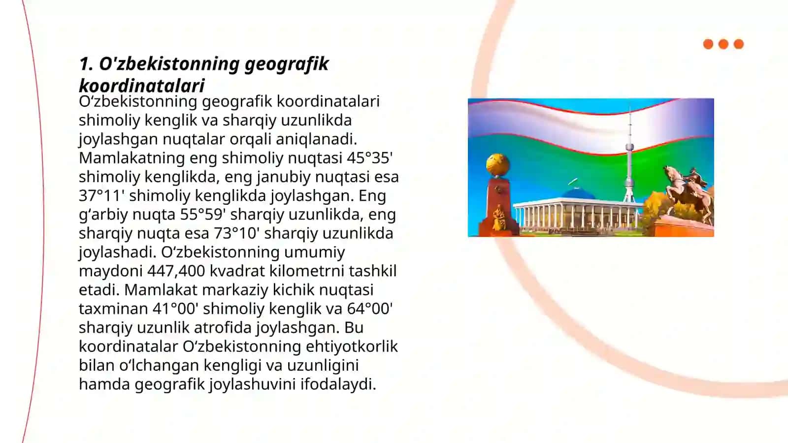 O'zbekistonning Geografik o'rni, Maydoni, chegaralari 3