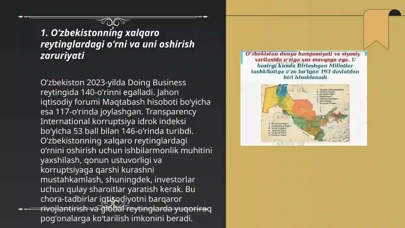 Oʻzbekistonning xalqaro reytinglardagi koʻrsatgichlarini koʻtarishning tarixiy va siyosiy ahamiyati 3