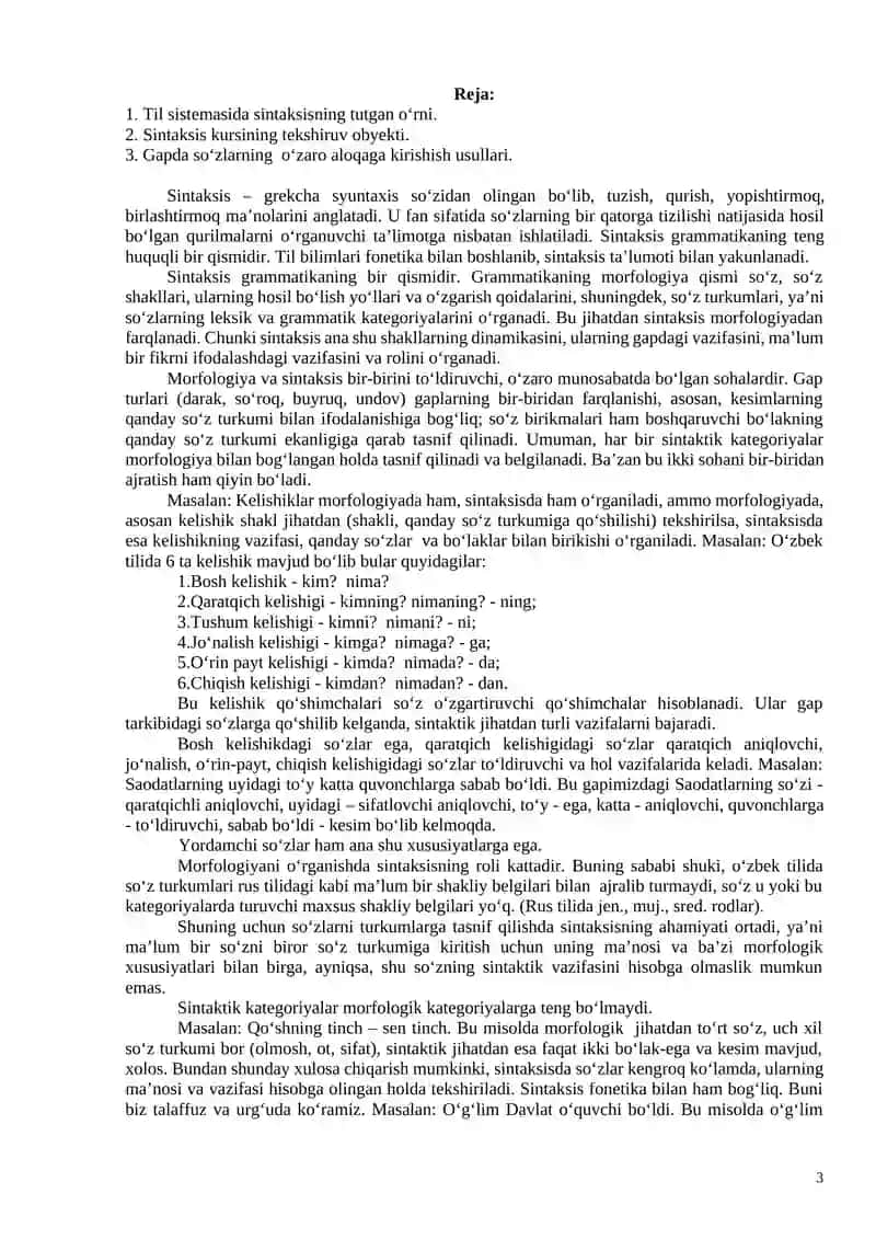 HOZIRGI O‘ZBEK ADABIY TILI (sintaksis) fanidan II bosqich, III semestr uchun o‘quv-uslubiy majmua 3
