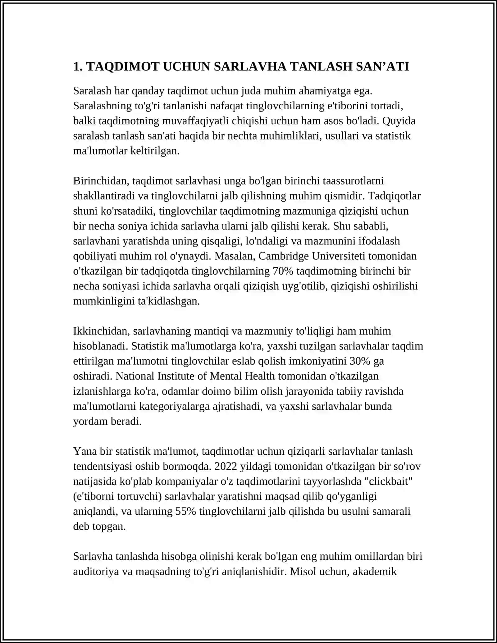 TAQDIMOTDA KOPIYALASHTIRISH. SARLAVHALAR. SARLAVHALAR TUZISH AMALIYOTI 3