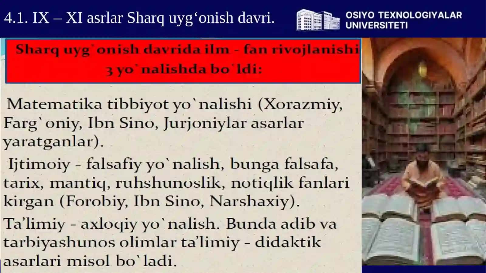 19-mavzu: IX–XI asrlar Sharq uyg’onish davri.XIV asrning ikkinchi yarmi va XVI asr Movaraunnahrda tarbiya, maktab va ta’limiy-axloqiy fikrlar rivoji 3