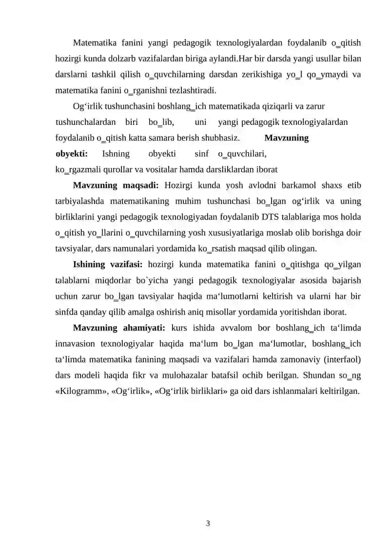 BOSHLANG’ICH SINF O’QUVCHILARIGA OG’IRLIK O’LCHOVLARINI O’RGATISH METODIKASI 3