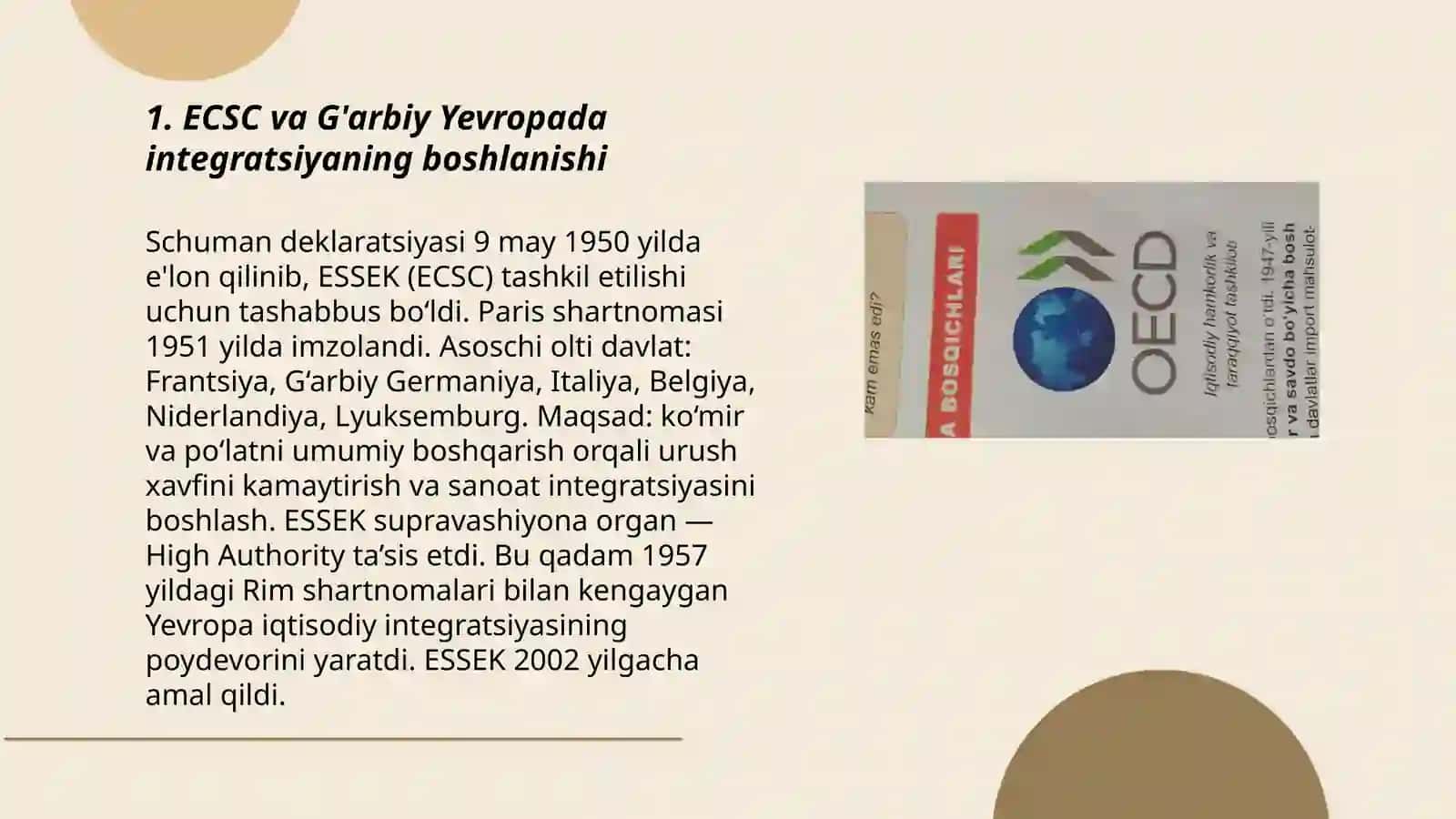 G'arbiy Yevropada iqtisodiy va siyosiy integratsiya jarayonlari mavzusiga 3