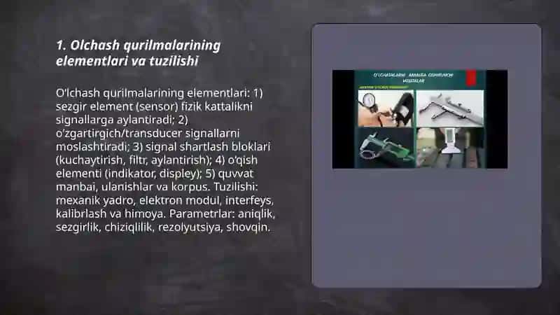 Olchash qurulmalarini elamentlari tuzulishing fizik asoslari va ular orasdagi boglanish 3