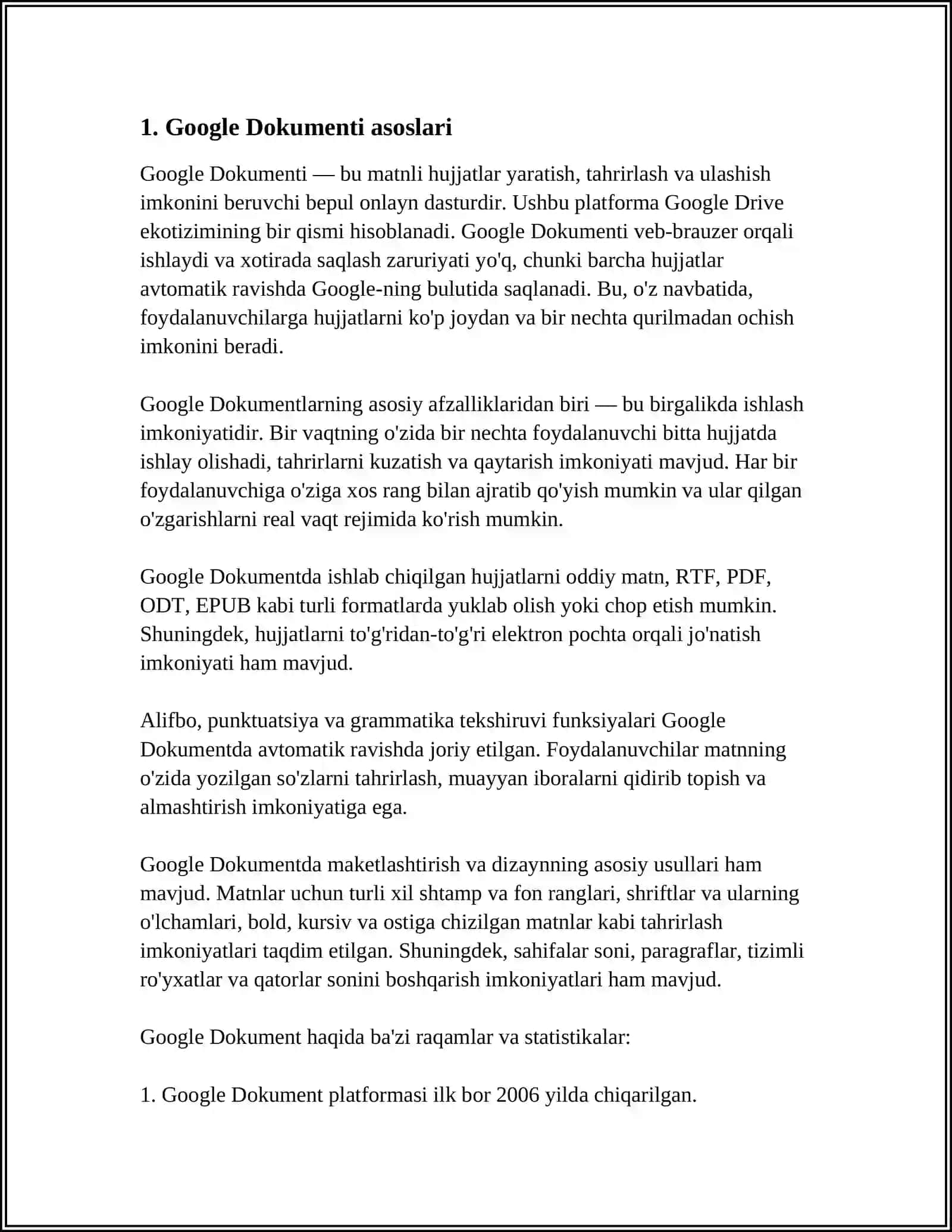 GOOGLE DOKUMENTI YORDAMIDA BULUTLI HUJJAT YARATISH TEXNOLOGIYASI 3