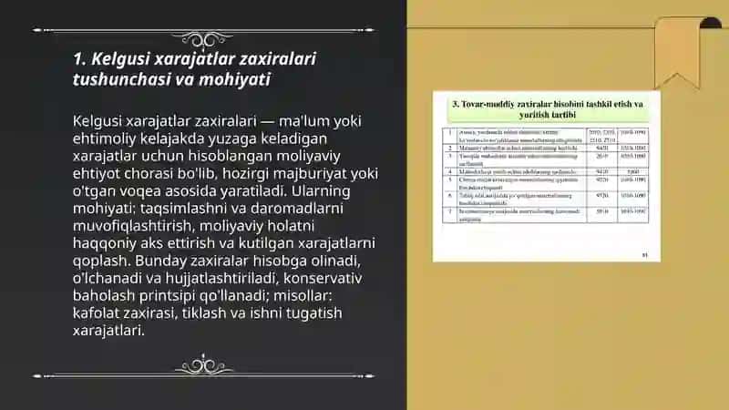 Kelgusi xarajatlar zaxiralarini hisobga olish 3