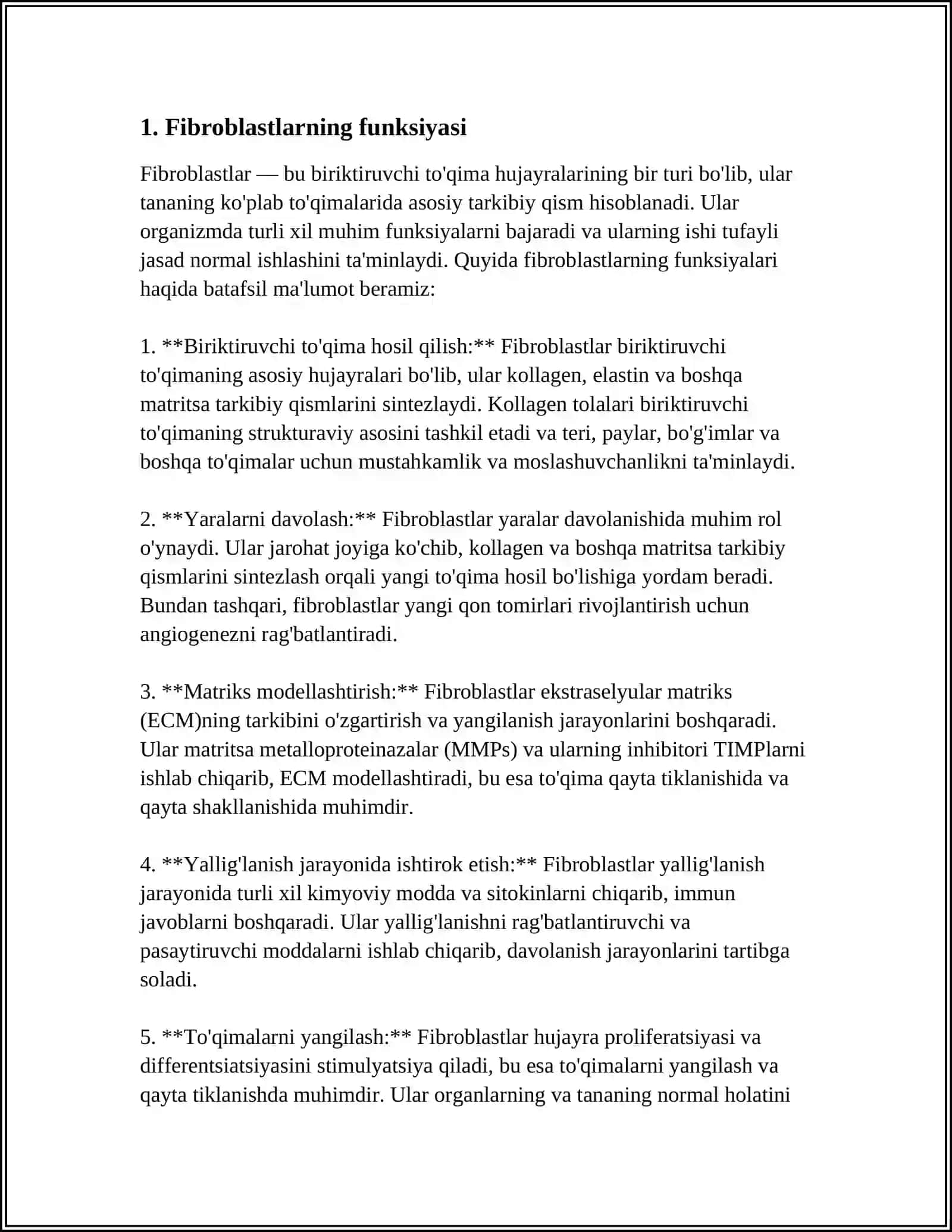 FIBROBLASTLARNING JAROHATNING BITISHI VA CHANDIQ HOSIL BO'LISHIDAGI ROLI 3