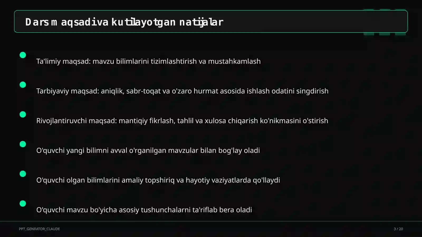 Dars rejasi 3