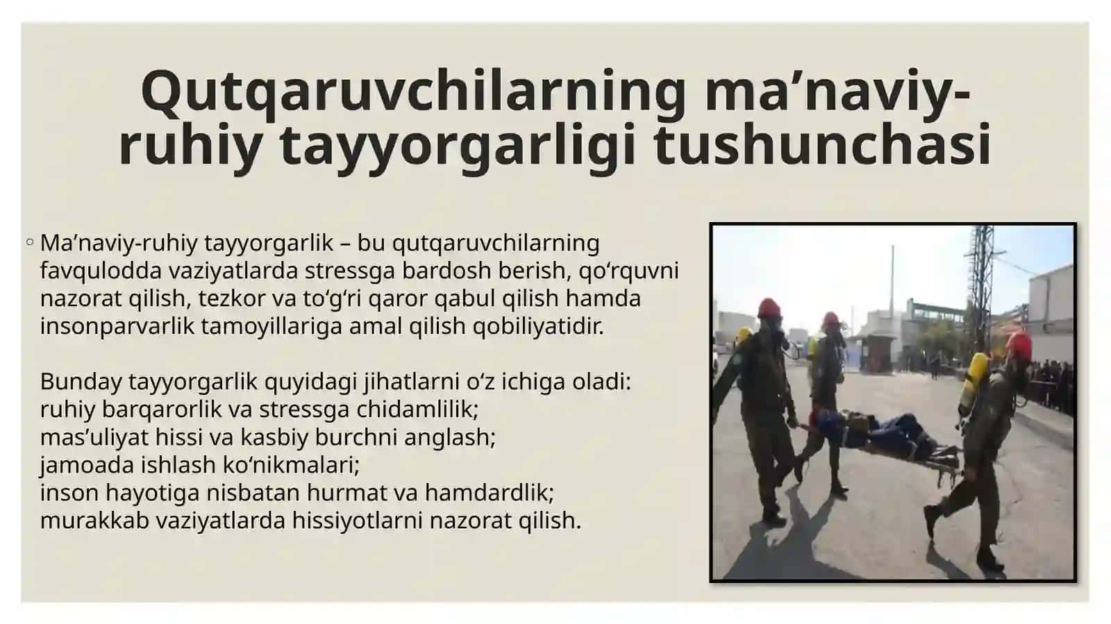 Favqulodda vaziyatlarda qutqaruvchilarning maʼnaviy ruhiy tayyorgarligini oshirish 3