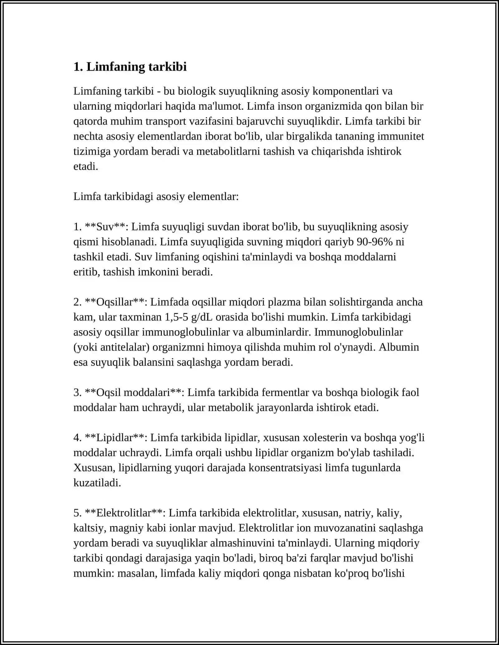 Limfaning hosil bo'lishi tarkibi va vazifalari 3