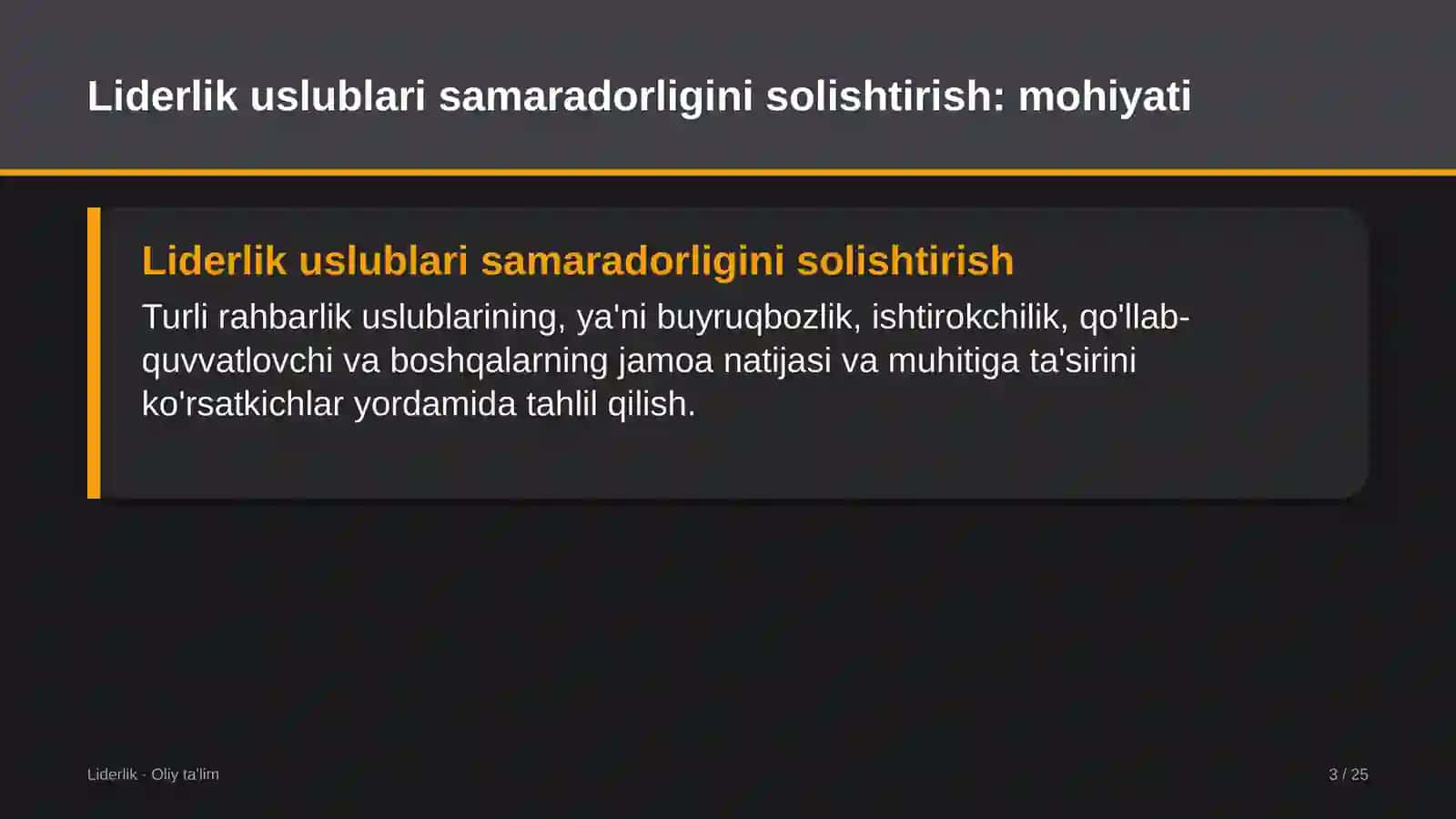 Zargarlik sanoatida liderlik uslublarining samaradorligini solishtirish 3