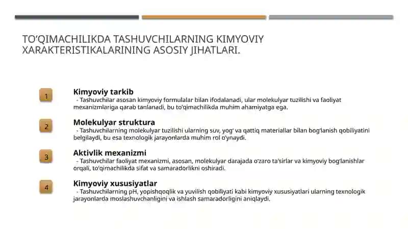 Tashuvchilarning  xususiyati va toʻqimachilik materiallarini pardozlash jarayonida qoʻllanilishi 3