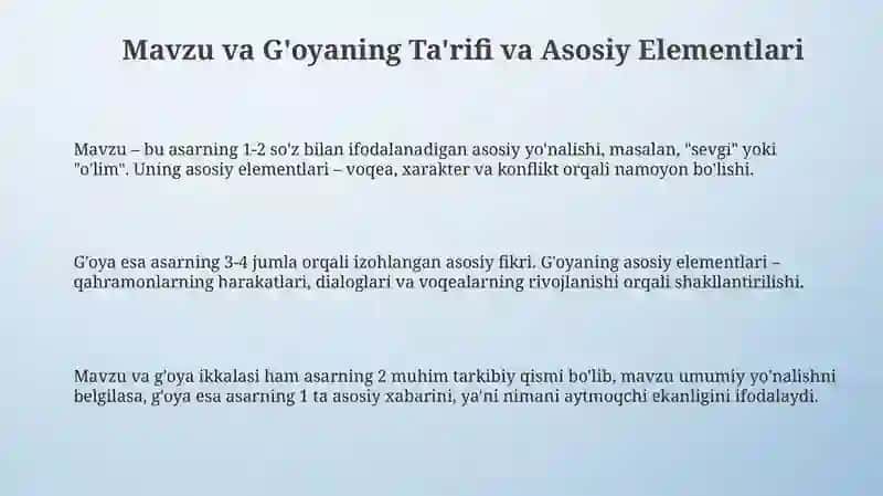 Mavzu va G'oya: Ta'riflar va Asosiy Elementlar 3