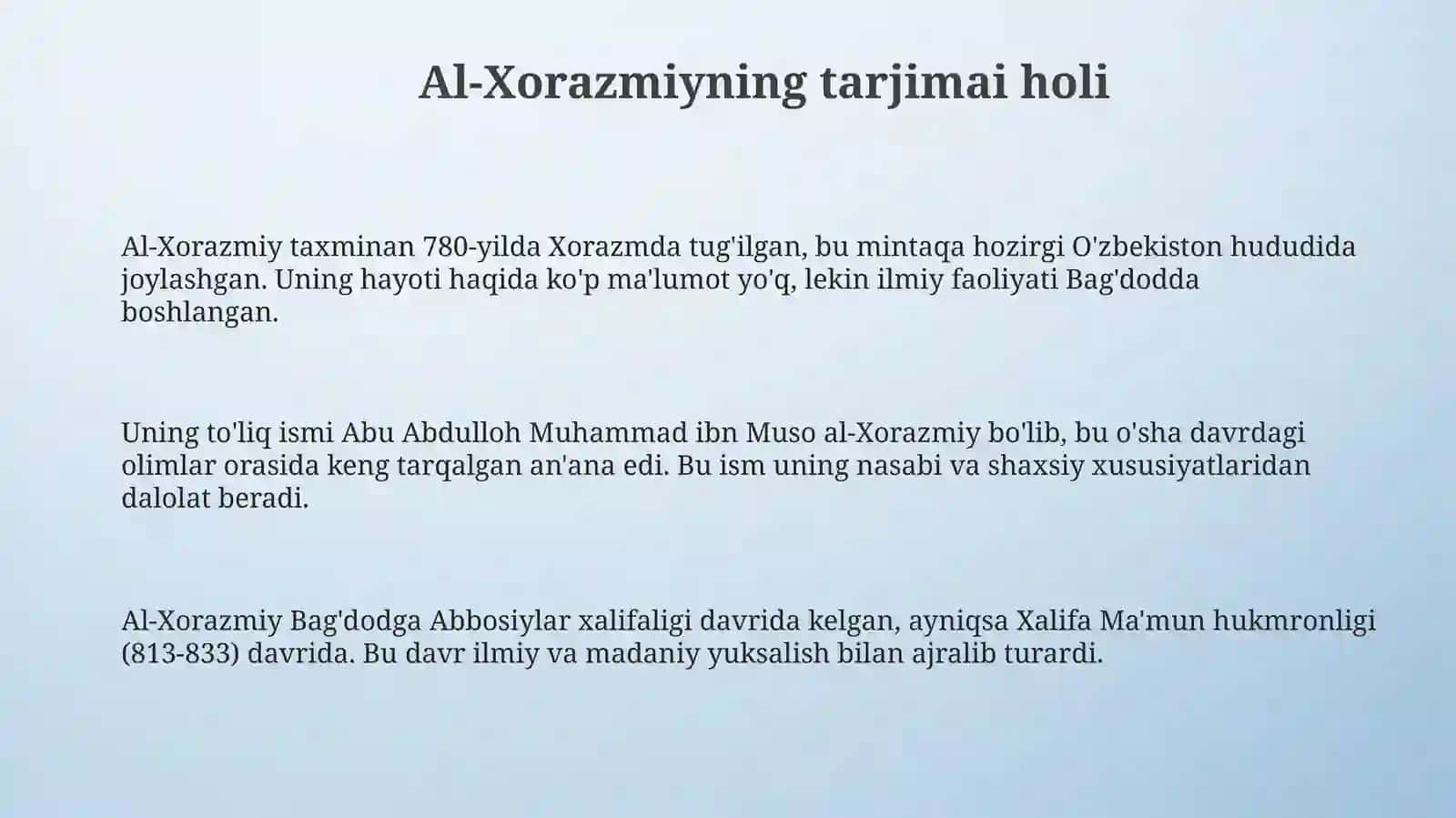 Al-Xorazmiyning Bayt ul-Hikmadagi Faoliyati: Tarjimai hol va kelishi 3