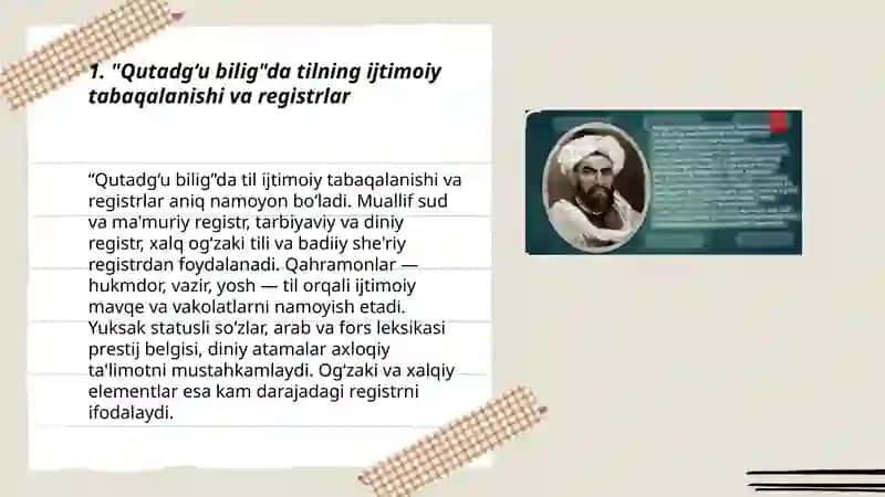 "Qutadg‘u bilig" va "Devonu lug‘otit turk" asarlari bo‘yicha sotsiolingvistik tahlillar olib borish 3