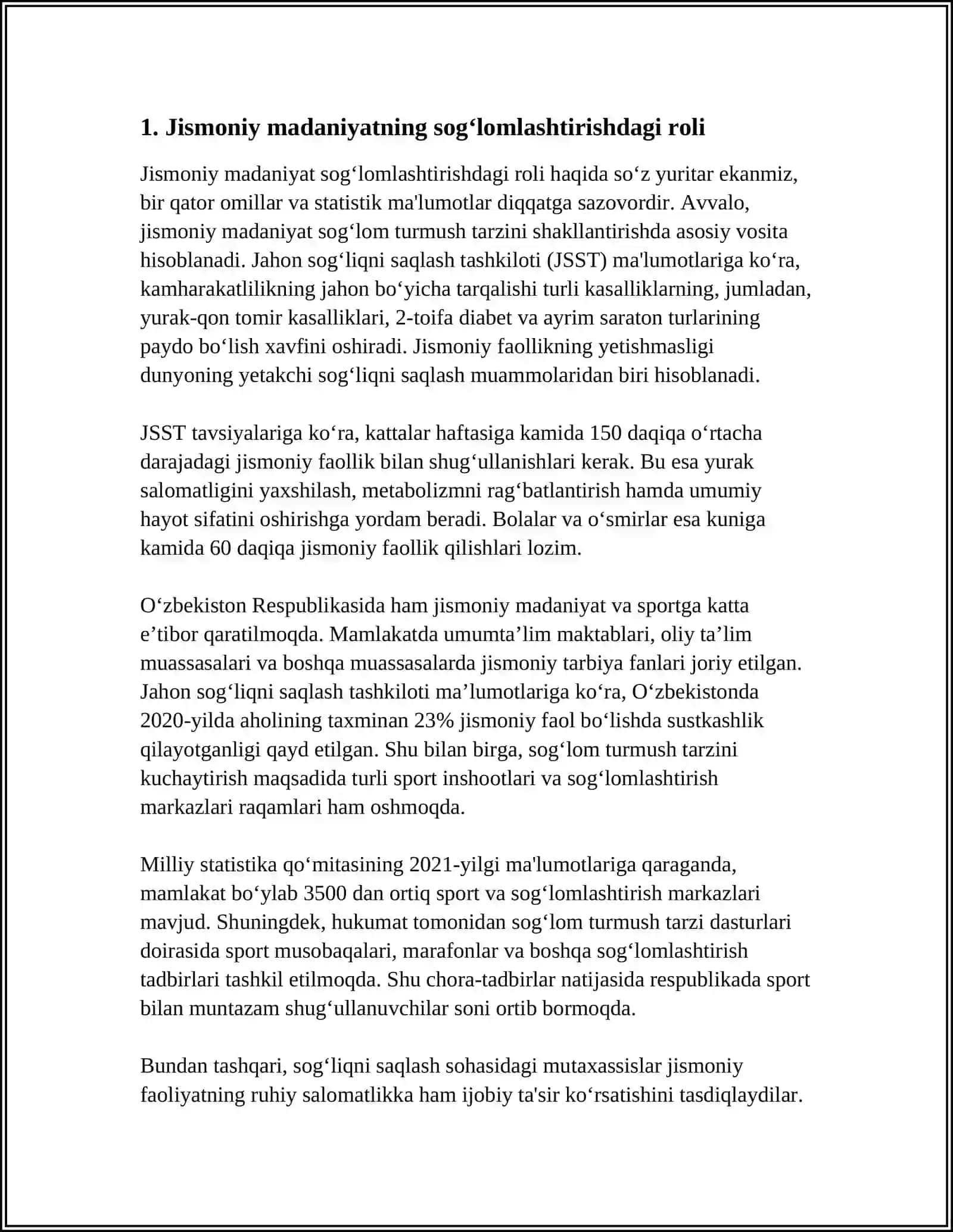 MUSTAQIL ISH Mavzu: SOGʻLAMLASHTIRISH MAQSADIDA JISMONIY MADANIYAT VOSITALARI PROFILAKTIK MAJMUALAR TUZISH 3